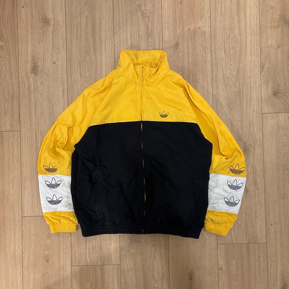 Adidas Yellow and Black Windbreaker with Color Blocking